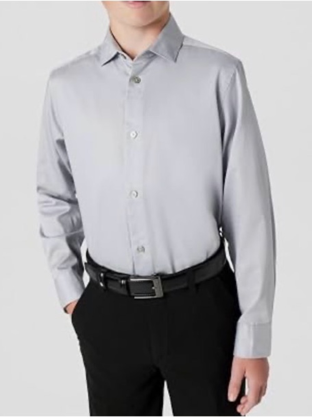 NWT - Calvin Klein Boys' Long Sleeve Sateen Dress Shirt - Light Grey, SIZE 10